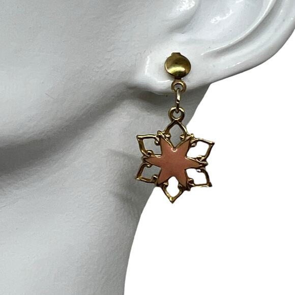 Unbranded Vintage Gold-Tone Star Flower Dangle Earrings - Blush Pink Accent - Picture 1 of 9
